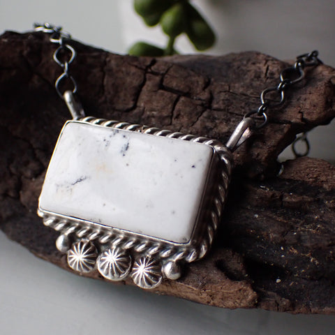 White Buffalo Turquoise Bar Necklace By Samson Etsitty