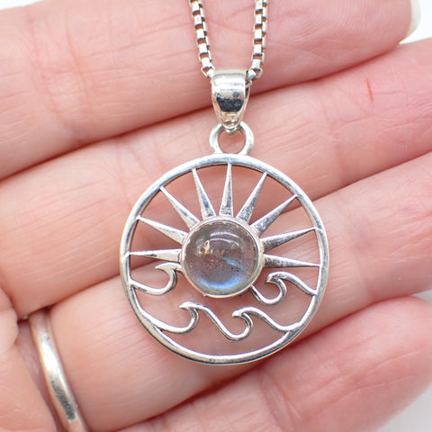 Labradorite Sterling Silver Sun and Waves Pendant