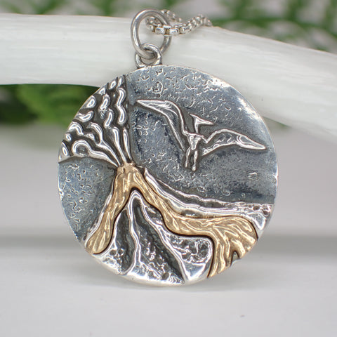 Sterling Silver Volcano Charm with Bronze Lava