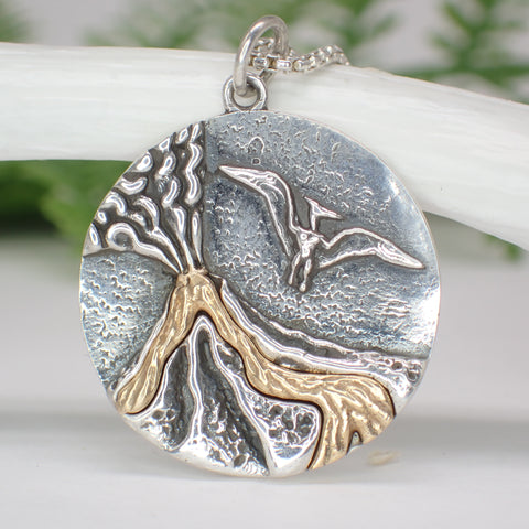 Sterling Silver Volcano Charm with Bronze Lava