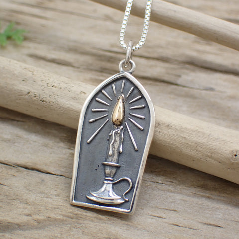 Sterling Silver Candle Charm with Bronze Flame