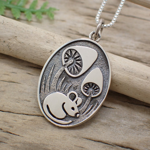 Sterling Silver Mouse with Mushrooms Charm