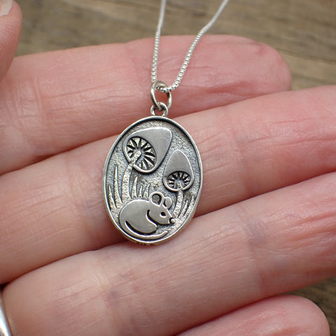 Sterling Silver Mouse with Mushrooms Charm