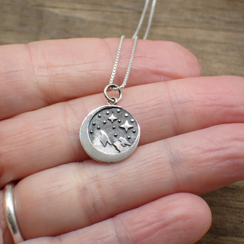 ♻️Collier de montagne en croissant de lune en argent sterling recyclé