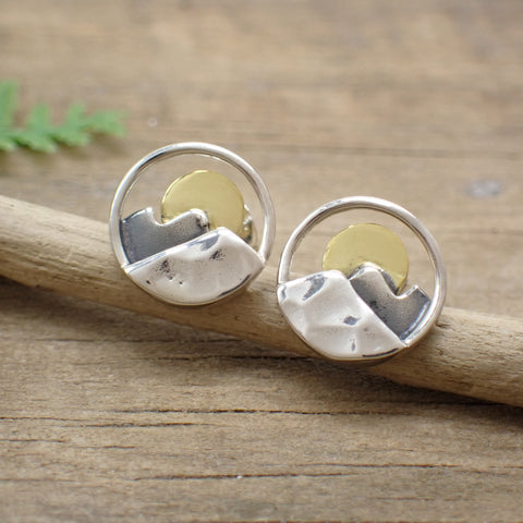 Sterling Silver & Bronze Mountain Stud Earrings