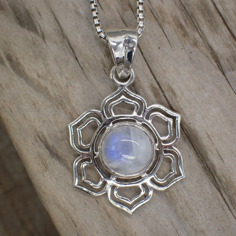 Moonstone Sterling Silver Lotus Flower Pendant