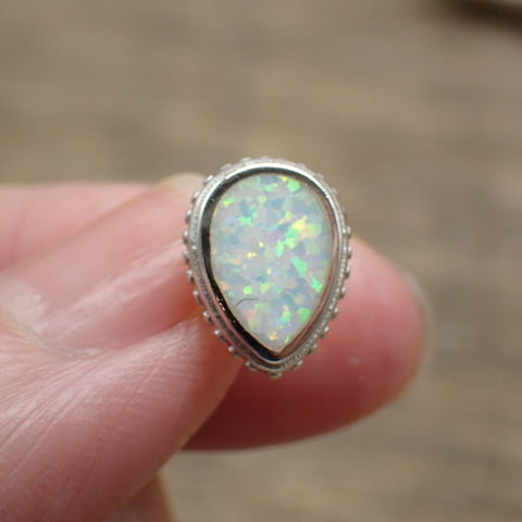 Sterling Silver White Opal Teardrop Stud Earrings