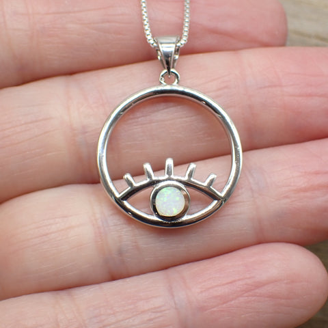 Sterling Silver White Opal All Seeing Eye Charm