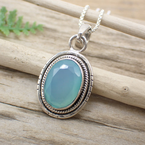 Aqua Chalcedony Sterling Silver Pendant