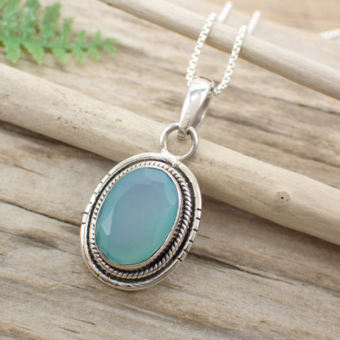 Aqua Chalcedony Sterling Silver Pendant