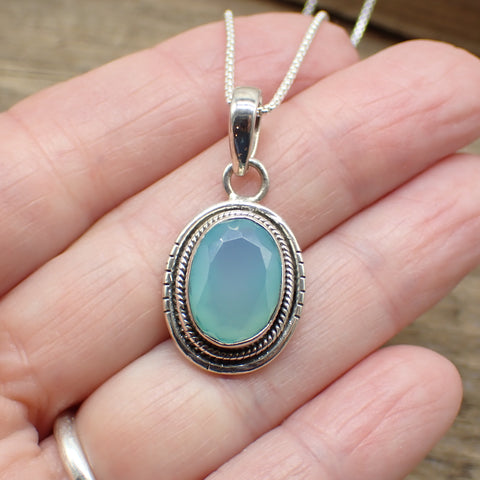 Aqua Chalcedony Sterling Silver Pendant