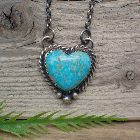 Kingman Turquoise Sterling Silver Heart Necklace by Clifton Davis