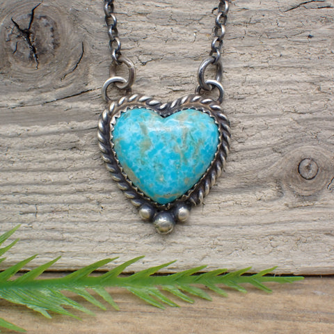 Kingman Turquoise Sterling Silver Heart Necklace by Clifton Davis