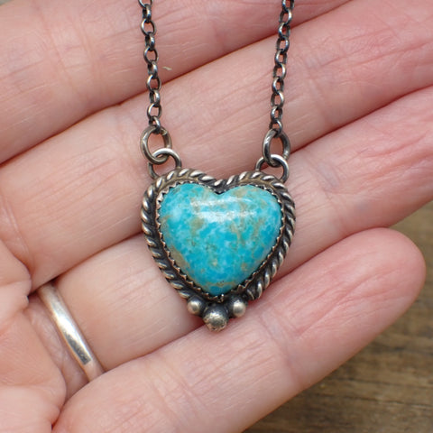 Kingman Turquoise Sterling Silver Heart Necklace by Clifton Davis