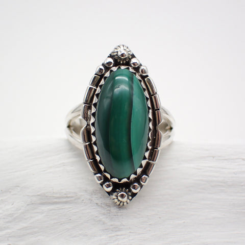 Sterling Silver Malachite Ring - Size 6