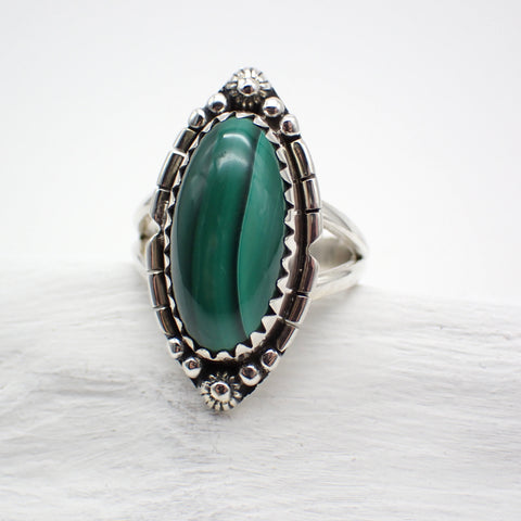 Sterling Silver Malachite Ring - Size 6
