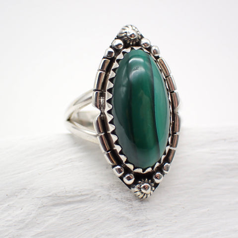 Sterling Silver Malachite Ring - Size 6