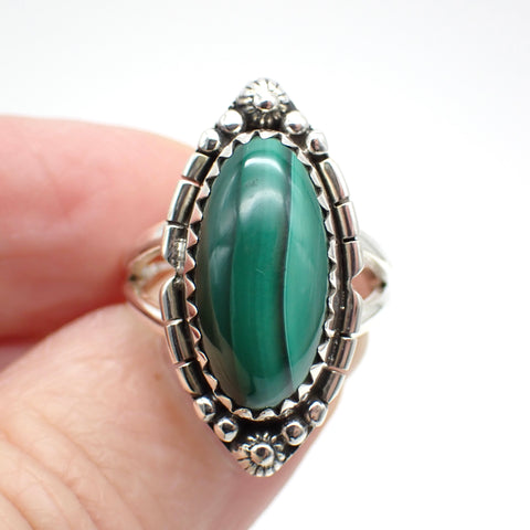 Sterling Silver Malachite Ring - Size 6