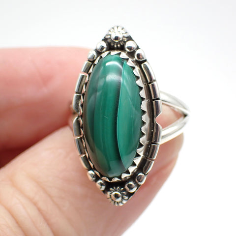 Sterling Silver Malachite Ring - Size 6