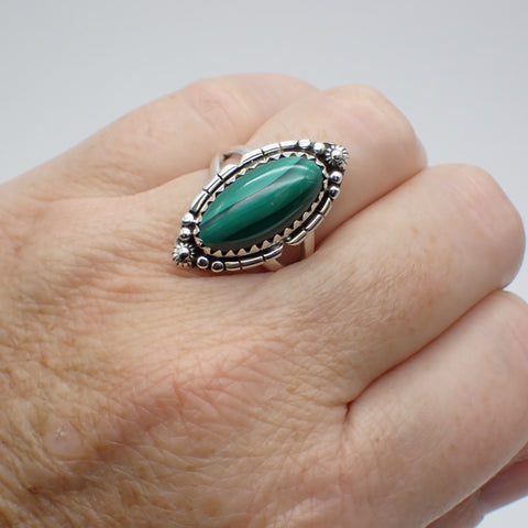 Sterling Silver Malachite Ring - Size 6