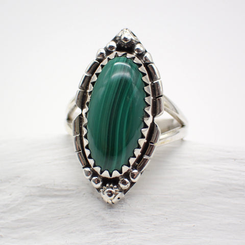 Sterling Silver Malachite Ring - Size 7