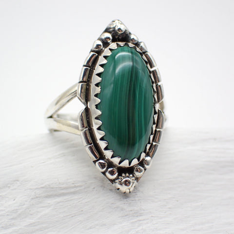 Sterling Silver Malachite Ring - Size 7