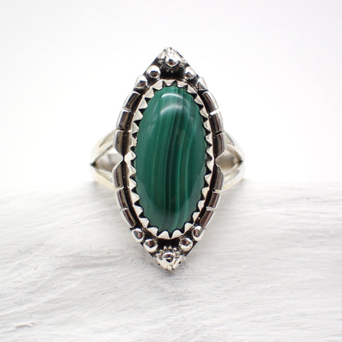 Sterling Silver Malachite Ring - Size 7