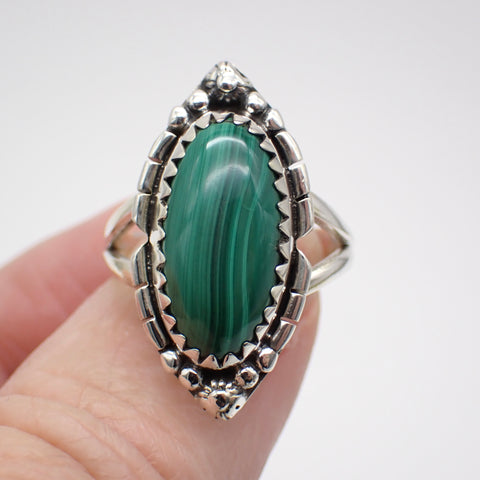 Sterling Silver Malachite Ring - Size 7