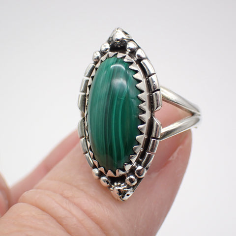 Sterling Silver Malachite Ring - Size 7