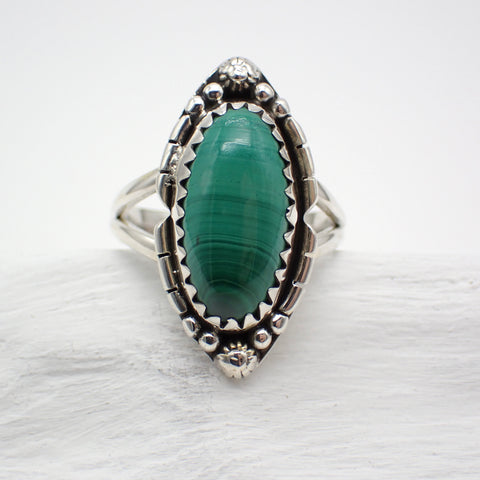 Sterling Silver Malachite Ring - Size 8