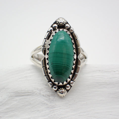 Sterling Silver Malachite Ring - Size 8