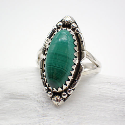 Sterling Silver Malachite Ring - Size 8