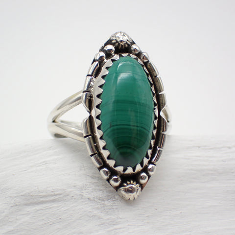 Sterling Silver Malachite Ring - Size 8