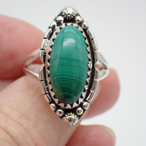 Sterling Silver Malachite Ring - Size 8