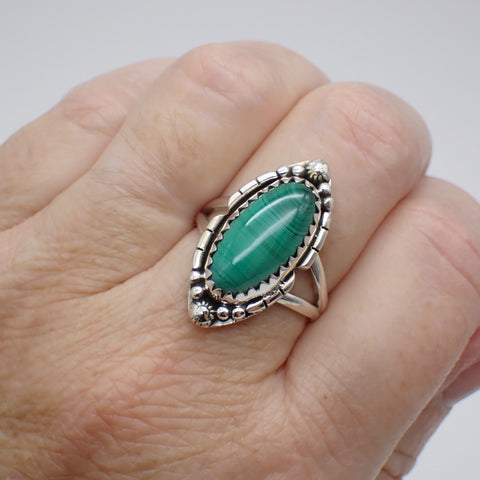 Sterling Silver Malachite Ring - Size 8