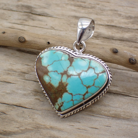 Sterling Silver #8 Turquoise Heart Pendant