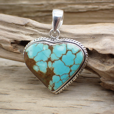 Sterling Silver #8 Turquoise Heart Pendant