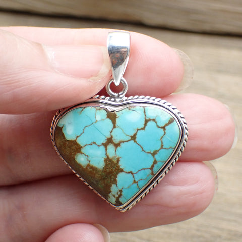 Sterling Silver #8 Turquoise Heart Pendant