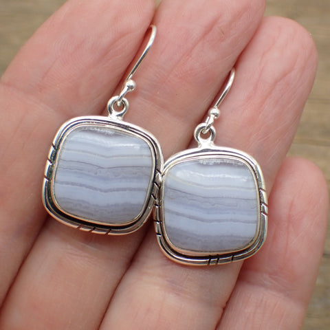 Sterling Silver Blue Lace Agate Earrings