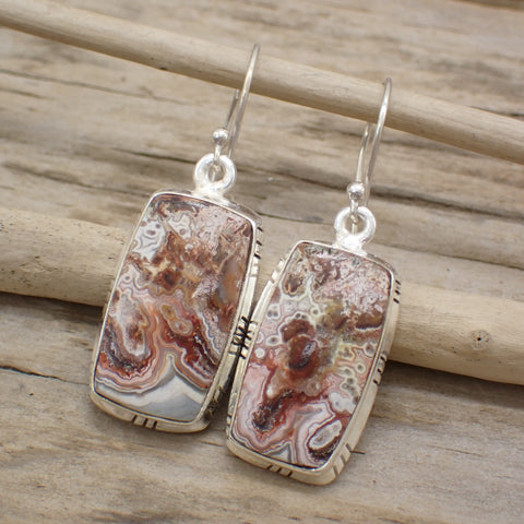 Sterling Silver Crazy Lace Agate Earrings