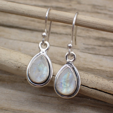 Sterling Silver Faceted Rainbow Moonstone Earrings