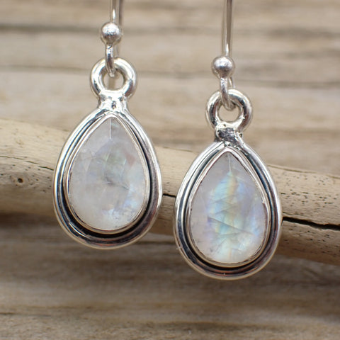 Sterling Silver Faceted Rainbow Moonstone Earrings