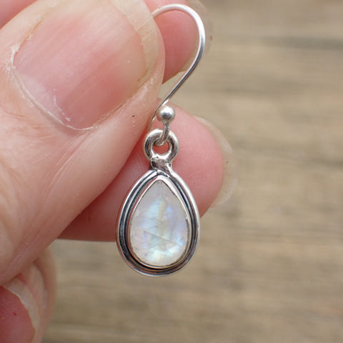 Sterling Silver Faceted Rainbow Moonstone Earrings