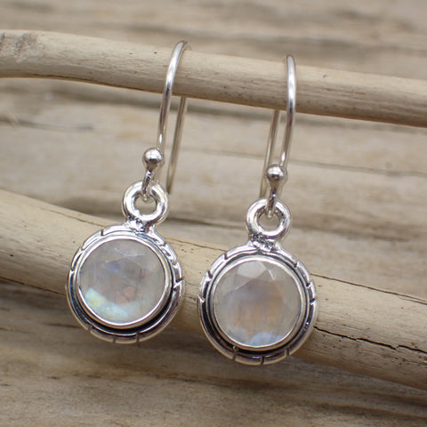 Sterling Silver Faceted Rainbow Moonstone Earrings