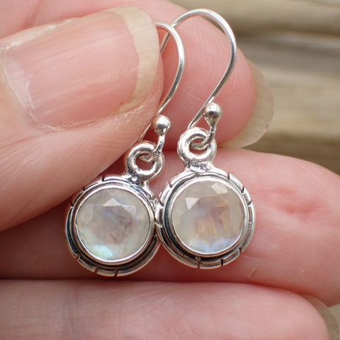 Sterling Silver Faceted Rainbow Moonstone Earrings