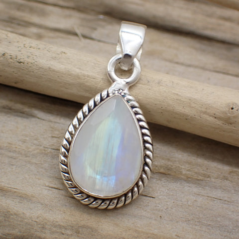 Sterling Silver Faceted Rainbow Moonstone Pendant