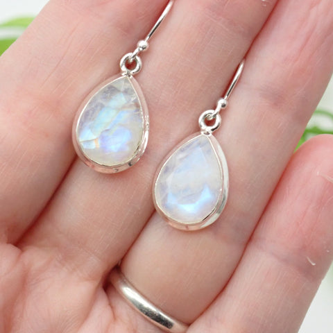 Sterling Silver Faceted Rainbow Moonstone Earrings