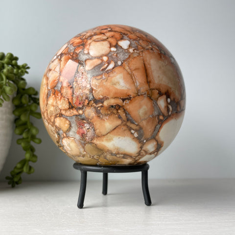 Yellow Cobra Jasper Sphere on Metal Stand