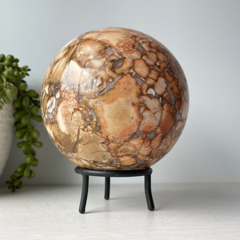 Yellow Cobra Jasper Sphere on Metal Stand
