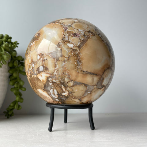 Yellow Cobra Jasper Sphere on Metal Stand